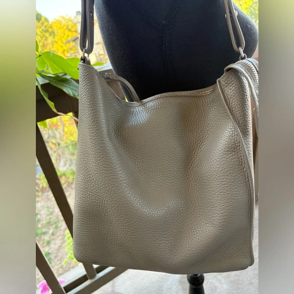 All Saints Gray Pebbled Gray Crossbody Bucket bag with Coin Purse and Dust Bag